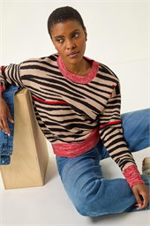 Contrast Animal Print Knit Jumper
