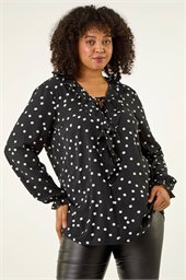 Curve Polka Dot Ruffle Top