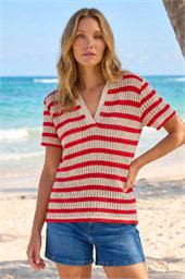 Stripe Crochet Collar Knit Top