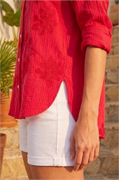 Floral Embroidered Collared Shirt