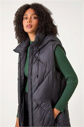 Longline Quilted Hooded Gilet