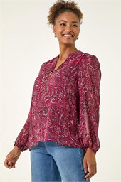 Paisley Print Zip Front Top