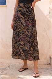 Modern Paisley Print Midi Stretch Skirt