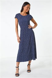 Petite Polka Dot Crinkle Midi Dress