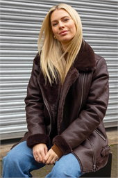 Faux Fur Lined Zip Detail Aviator Jacket