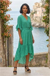 Dusk Ditsy Floral Print Ruffle Midi Dress