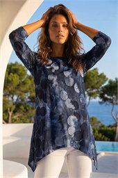 Cotton Blend Spot Print Stretch Top