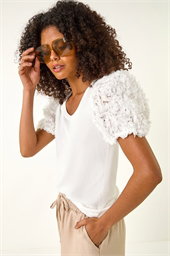 Dusk 3D Puff Sleeve Stretch T-Shirt