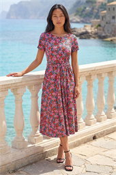 Petite Floral Tie Front Stretch Midi Dress 