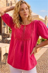 Pleat Detail Tie Neck Top