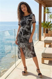 Petite Abstract Mesh Puff Stretch Dress