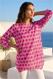 Cotton Geometric Pocket Longline Tunic Top