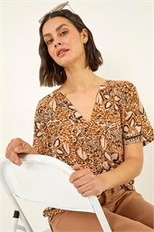 Floral Abstract Print Tunic Top 