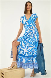 Border Print Button Dress