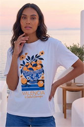 Cotton Valencia Fruit Print T-Shirt