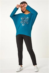 Embellished Snowflake Stretch Top