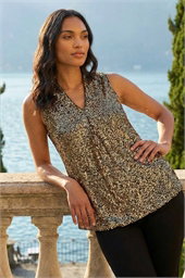 Sequin Pleat Front Vest Top