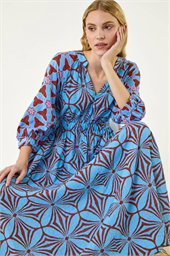 Abstract Print V-Neck Maxi Dress