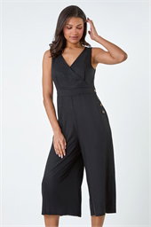 Button Detail Wrap Culotte Jumpsuit