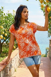 Leaf Print Bobble Trim Top