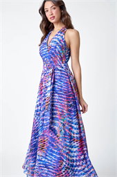Abstract Print Halter Neck Maxi Dress