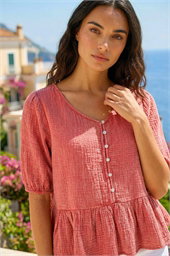 Buttoned Front Peplum Top