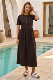 Buttoned Pocket Stretch Midi Dress