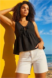 Dusk Textured Tie Front Stretch Top