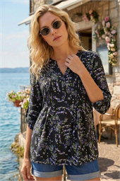 Abstract Print Pintuck Stretch Top