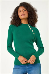 Dusk High Neck Button Shoulder Jumper