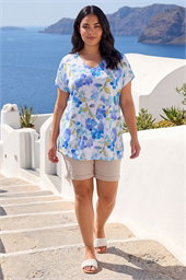 Curve Floral Print V-Neck Top