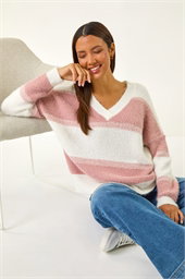 V-Neck Stripe Knit Jumper
