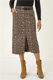 Animal Print Stretch Midi Skirt
