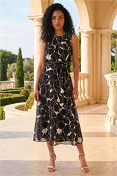 Chiffon Floral Pleat Neck Dress