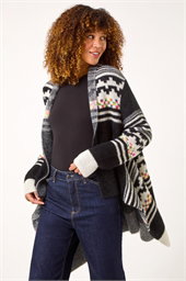 Pattern Fluffy Knit Cardigan