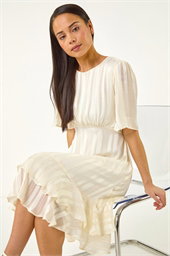 Petite Stripe Frill Hem Midi dress