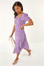 Heart Print Ruched Midi Dress