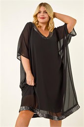 Curve Sequin Chiffon Overlay Dress