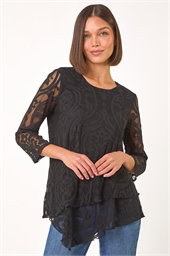 Burnout Print Asymmetric Stretch Top