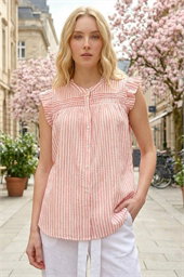 Stripe Print Frill Blouse