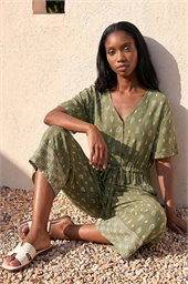 Petite Border Print Cropped Jumpsuit