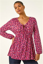 Floral Tie Front Stretch Top