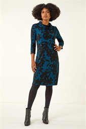 Floral Print Cowl Neck Dress