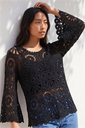 Petite Crochet Flare Sleeve Top
