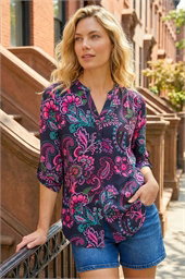 Paisley Print V-Neck Stretch Shirt