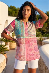 Scarf Print Hotfix Buttoned Top