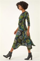 Floral Hanky Hem Stretch Midi Dress