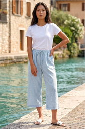 Petite Stripe Cropped Wide Leg Trouser