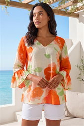 Floral Print Frill Sleeve Top