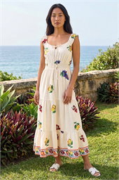 Petite Fruit Print Strappy Midi Dress